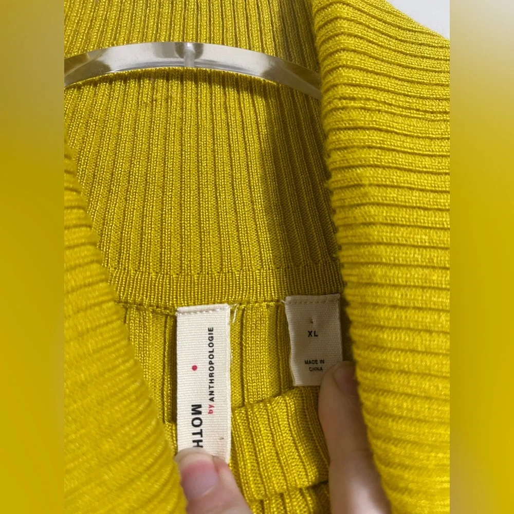 Moth Anthropologie Yellow Ribbed Turtleneck Button Cuff Sweater